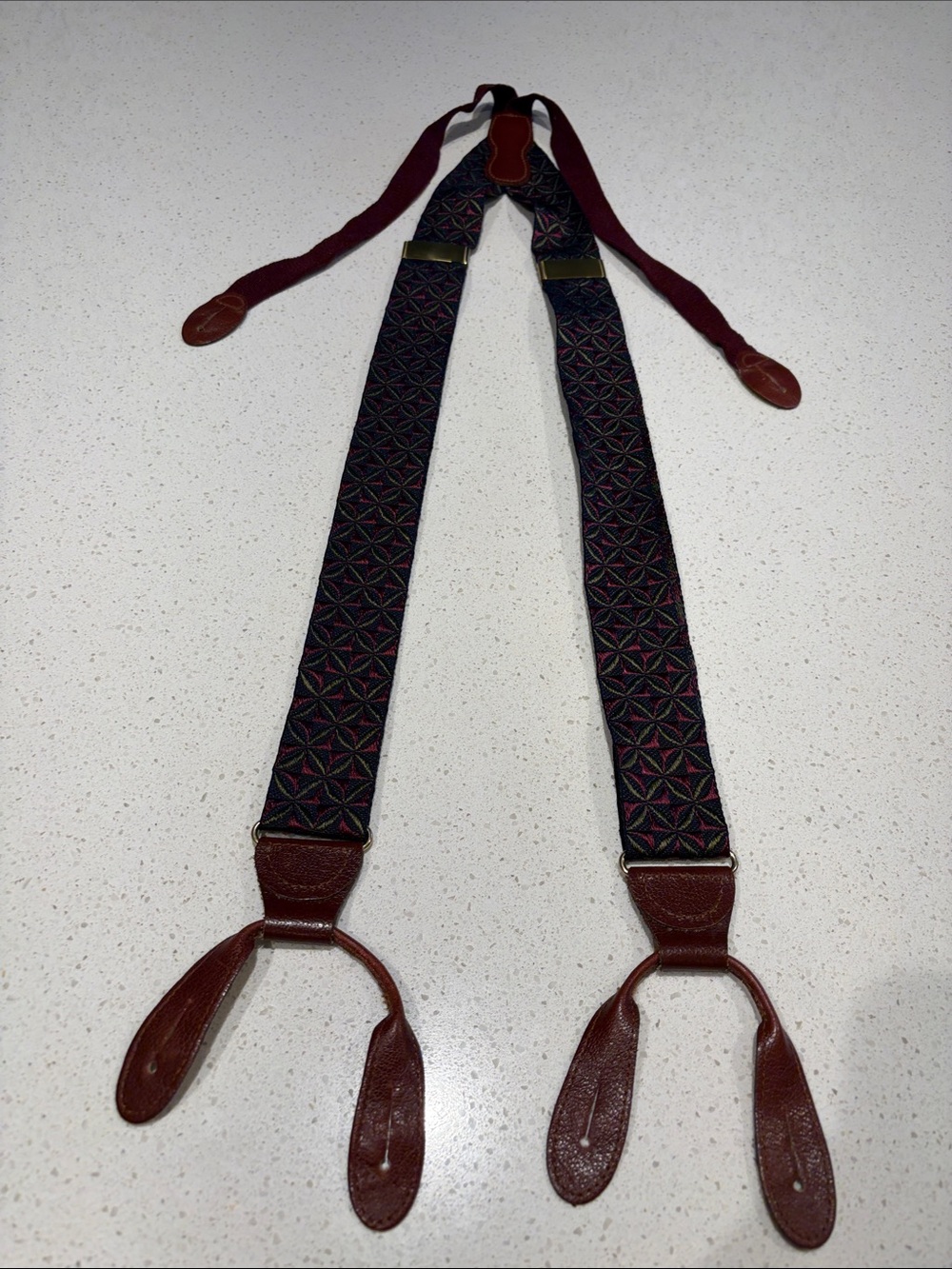 Martin Dingman - Burgundy and  Olive Silk Patterned Suspenders.